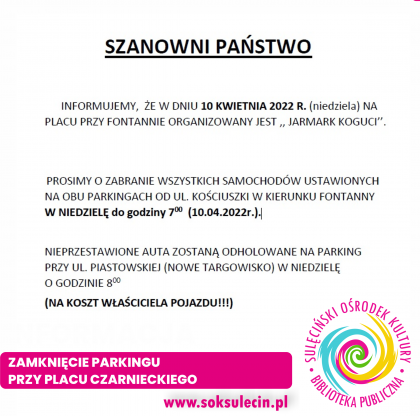 Zamknięcie parkingu przy pl. Czarnieckiego - Informacja