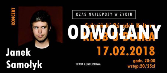 Odwołany: Koncert walentynkowy: Janek Samołyk