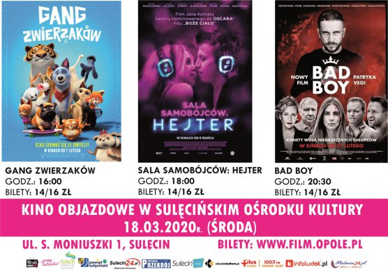 ODWOŁANE!!! | Kino w SOK: Gang zwierzaków / Sala Samobójców: Hejter / Bad Boy