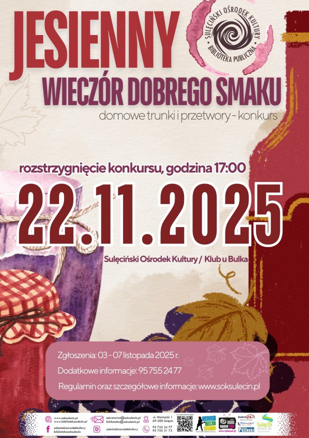 Jesienny Wieczór Dobrego Smaku w Sulęcinie – zapraszamy do udziału!