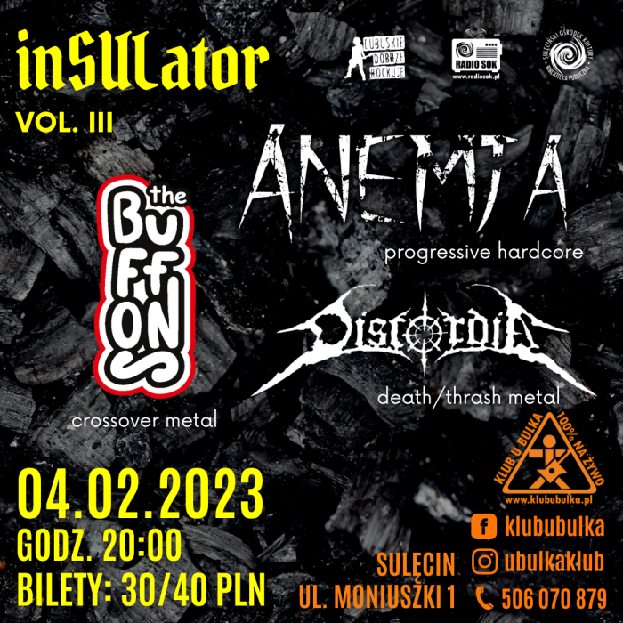 inSULator vol III: Anemja, The Buffons, Discordia [Klub u Bulka]